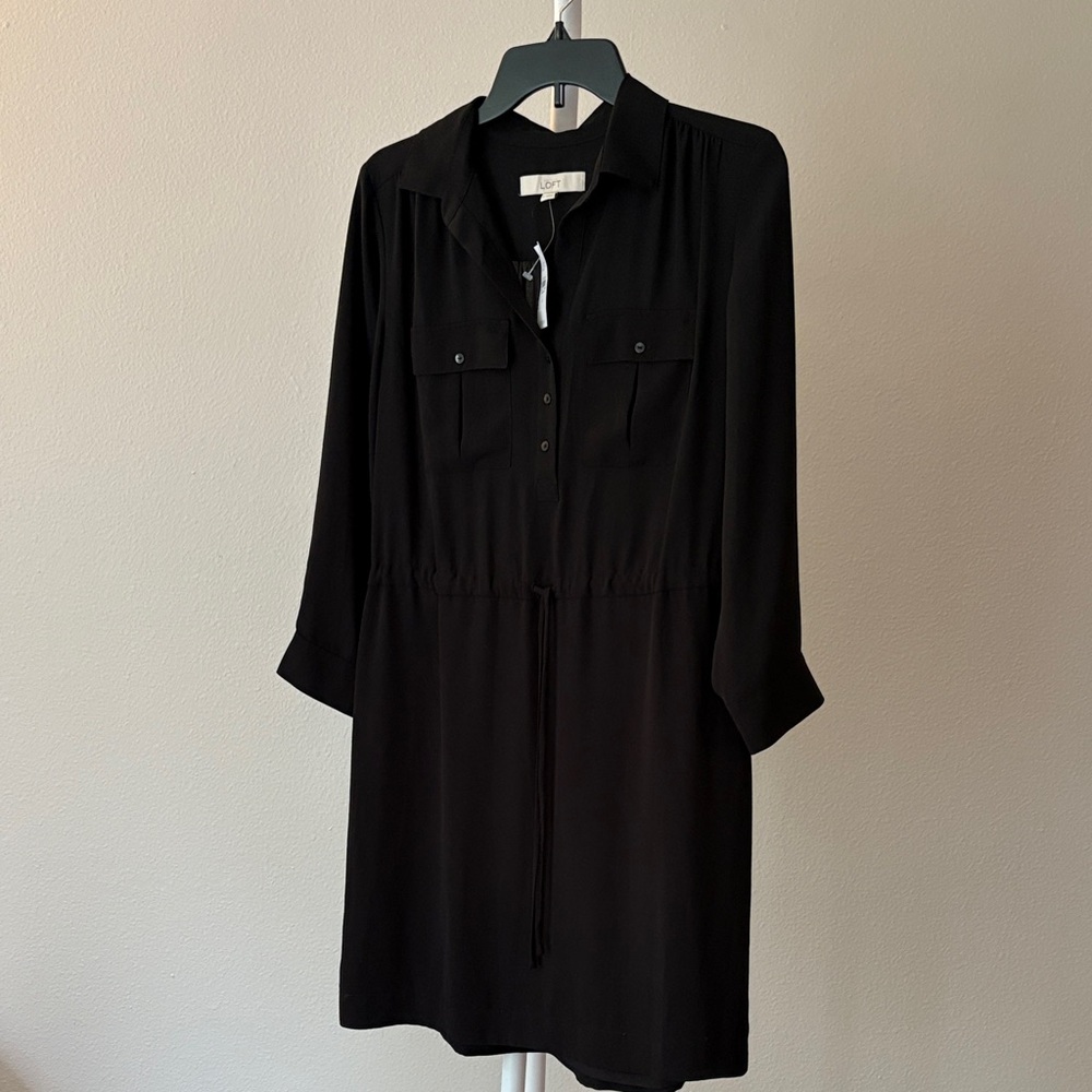 LOFT Black Long Sleeve Knee Length Dress
